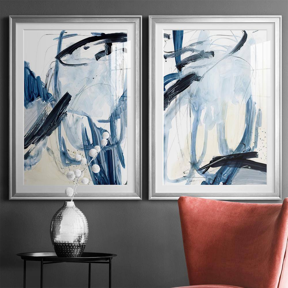 Indigo Swash I Silver Framed Abstract Paper Art Print Set