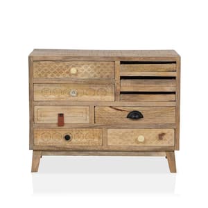 Amani Natural Mango Wood Hallway Accent Cabinet with 9-Drawers