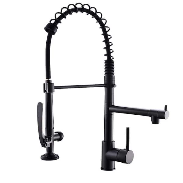 GIVING TREE 2-Handles 2 Spout Pre-Rinse Spring Pull Down Sprayer Kitchen Faucet in Matte Black