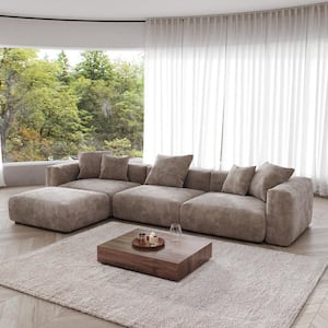 141.7 in. Square Arm Corduroy Velvet 4-Pieces Modular Free Combination Sectional Sofa with Ottoman in Brown