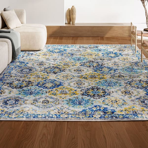 JONATHAN Y Modern Persian Boho Vintage Trellis Blue/Multi 8 ft. x