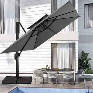 12 ft. x 12 ft. Square Two-Tier Top Rotation Outdoor Cantilever Patio Umbrella with Cover in Gray
