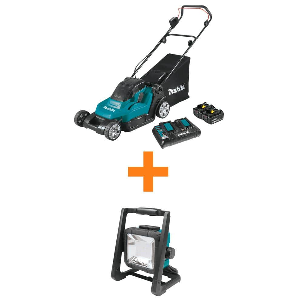 Makita 18V X2 (36V) LXT Cordless 17 in. Residential Lawn Mower Kit (5.0Ah) with bonus 18V LXT 20 L.E.D. Work Light, Light Only