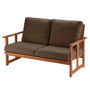 Eucalyptus Grandis Wood Cushioned Outdoor Love Seat with Chocolate Cushions