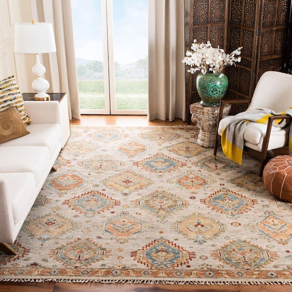 Samarkand 10 ft. x 14 ft. Beige/Gold Ornate Border Area Rug