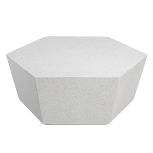 41 in. Off-White Hexagon Terrazzo Concrete Outdoor Patio Coffee Table