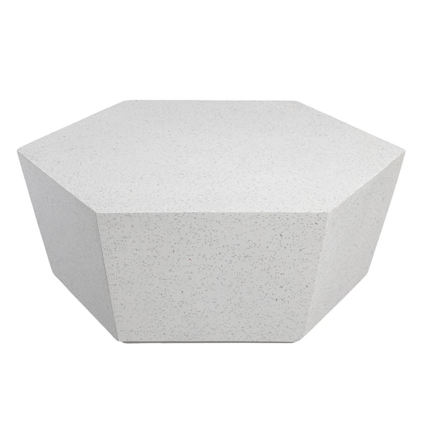 UPHA 41 in. Off-White Hexagon Terrazzo Concrete Outdoor Patio Coffee Table