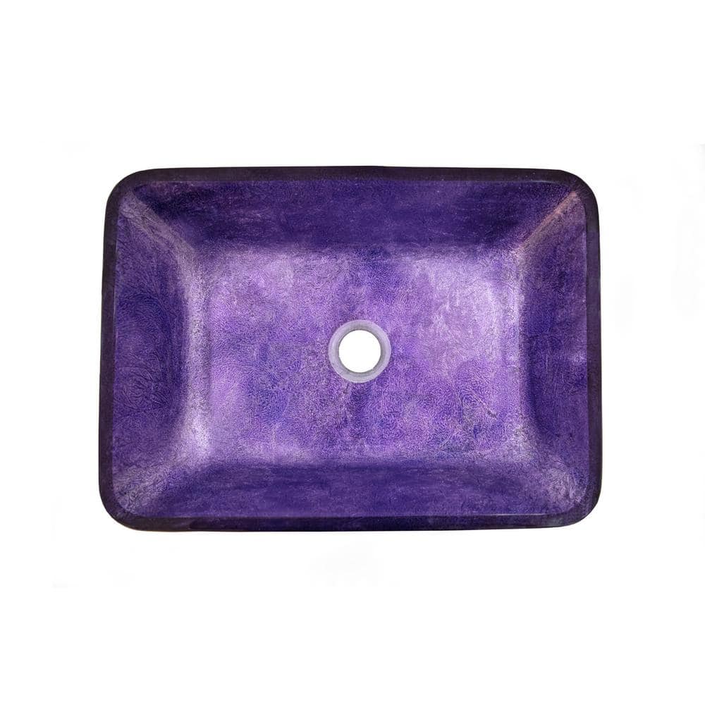 Rectangular Purple and Black Glass Above-Counter Vessel Sink