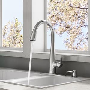 Lillian Single-Handle Pull-Down Sprayer Kitchen Faucet with Soap Dispenser in Stainless Steel