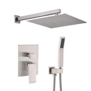 2-Handle 2-Spray Square High Pressure Shower Faucet Set in Brushed Nickel (Valve Included)