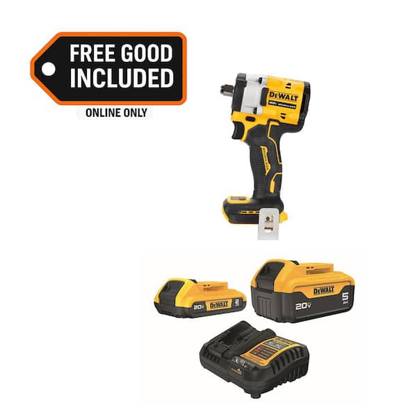 ATOMIC 20V MAX Lithium-Ion Cordless Brushless 1/2 in. Variable Speed Impact Wrench with 5 Ah & 2 Ah Batteries & Charger