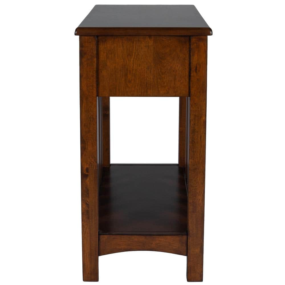 Cherry Wood and Metal Rectangular Chairside Table with Storage
