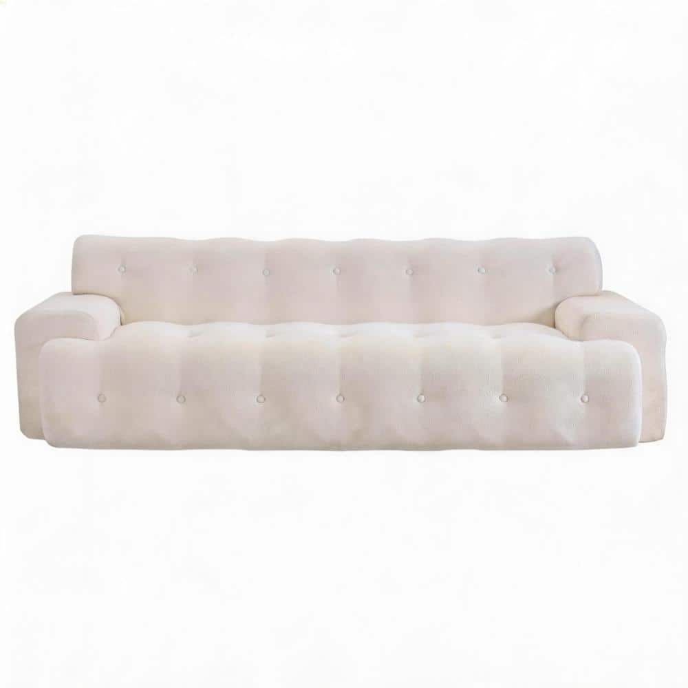 Cloud 88 in. Wide Square Arm Chenille 3-Seater Button Tufted Comfy Sofa in Snow White durable construction price history on PriceWatchPro