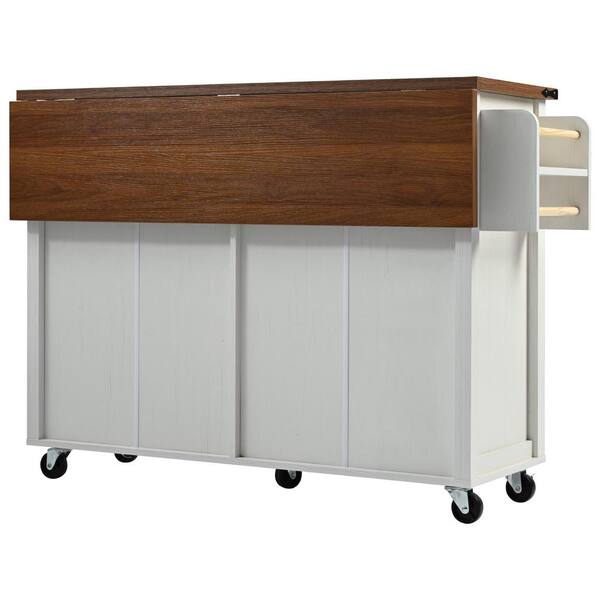 Runesay White Mdf Base with Mdf Wood Top Rolling Kitchen Island (28.75-in x 53.5-in x 36.5-in)