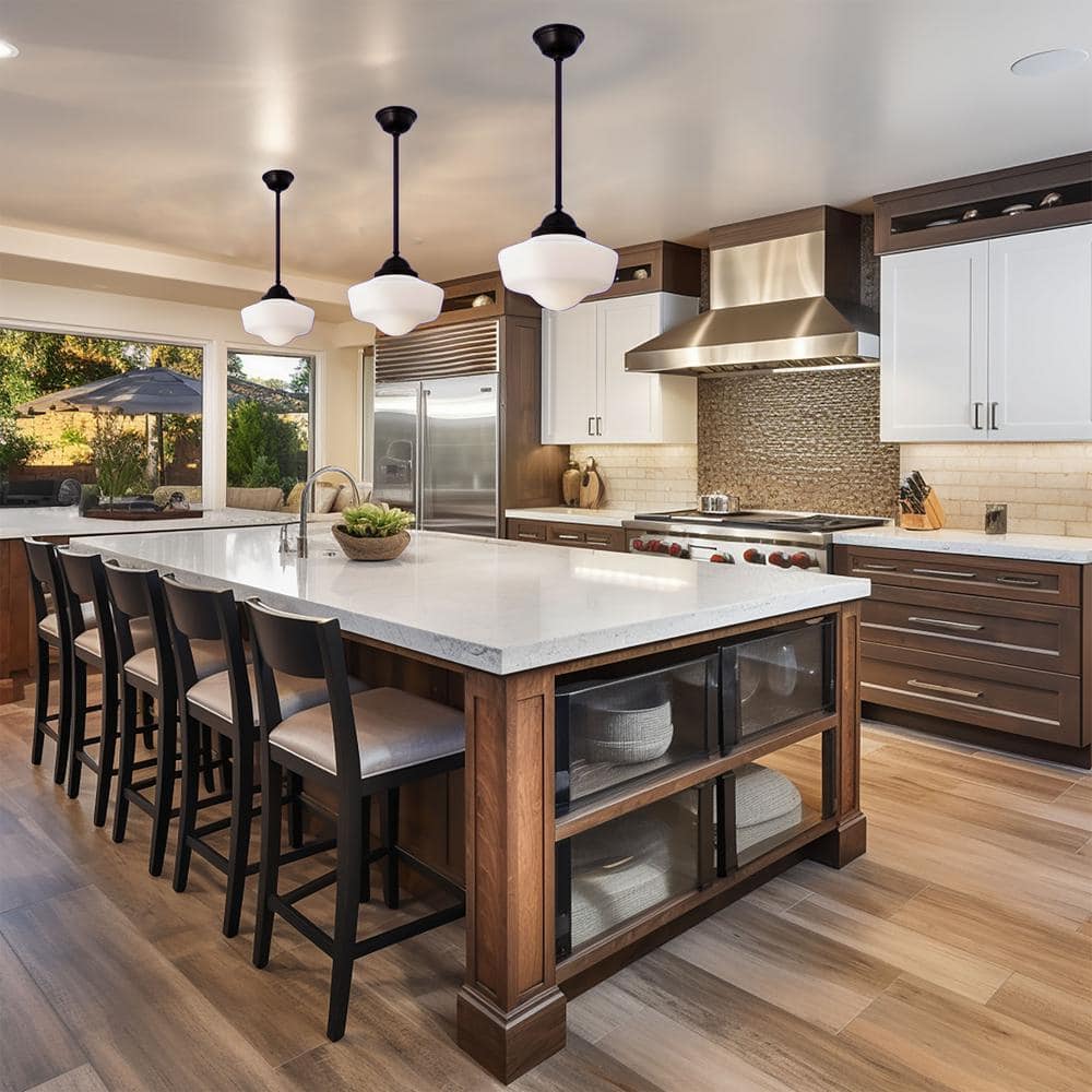 Contemporary Opal Glass Pendant with Brushed Bronze Finish