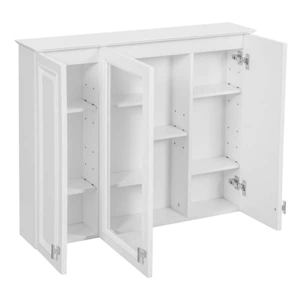 35 in. W x 28.74 in. H White Wall-Mounted Medicine Cabinet with Mirrored Door and 5 Adjustable Shelves