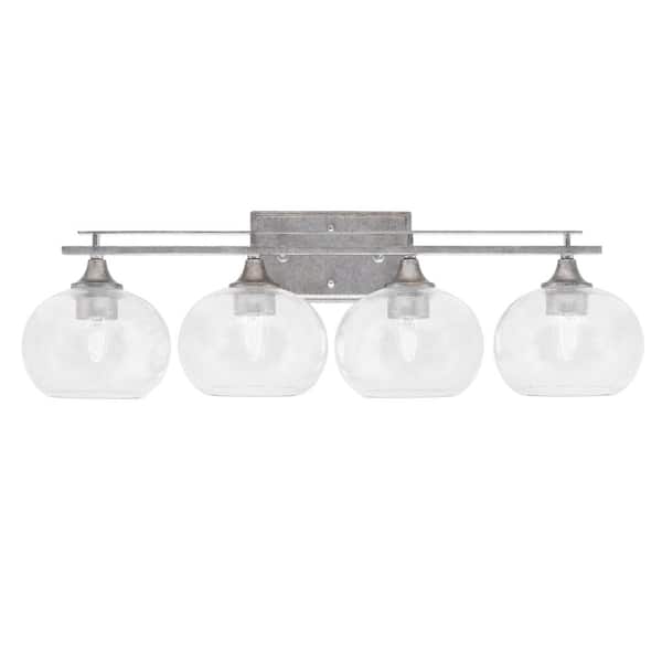 Unbranded Ontario 29.5 in. 4-Light Vanity Light Aged Silver Clear Bubble Glass Shades
