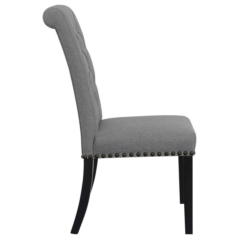 Dark Gray Linen Upholstered Traditional Side Chair with Wood Legs