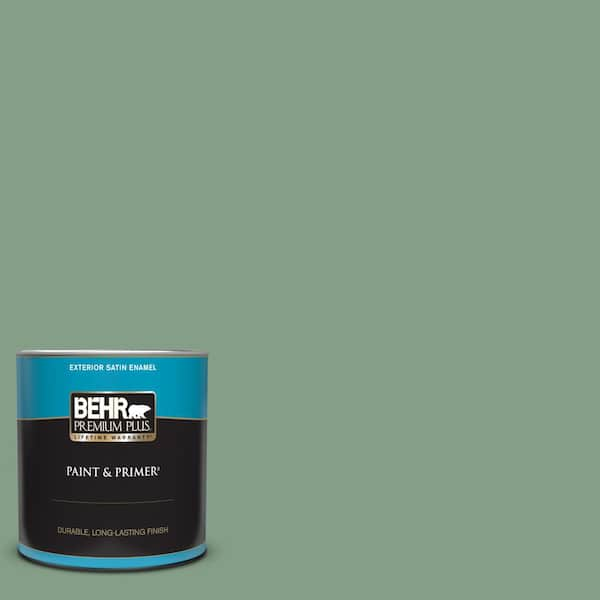 BEHR PREMIUM PLUS 1 qt. #S410-5 Track Green Satin Enamel Exterior Paint &  Primer 940004 - The Home Depot