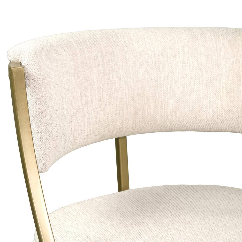 Mina 25" Antique Brass Counter-Height Metal Bar Stool with White Upholstery