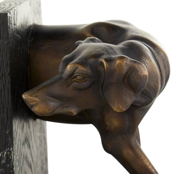 Litton Lane Black Polystone Greyhound Dog Bookends with Gold