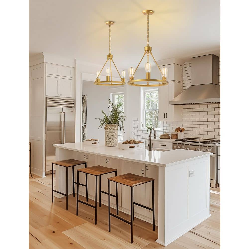 16 in. 3-Light Gold Farmhouse Dining Room Wagon Wheel Chandelier w/Adjustable Height for Kitchen Island Living Room price history on PriceWatchPro