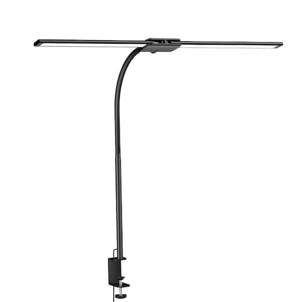 24.8 in. Black Clip-On LED Desk Lamp, Dual Head Adjustable Gooseneck Light with Clamp, 50 Dimmable Modes and Timer