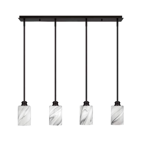 Unbranded Albany 60-Watt 4-Light Espresso Linear Pendant Light with Onyx Swirl Glass Shades and No Bulbs Included