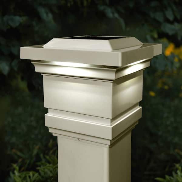 Classy 4 in. x 4 in. Outdoor Tan Vinyl LED Solar Post Cap (2-Pack)