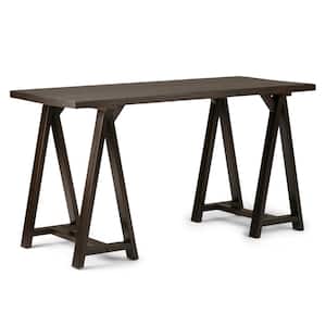 Sawhorse Solid Wood Modern Industrial 56 in. Wide Writing Desk in Dark Chestnut Brown