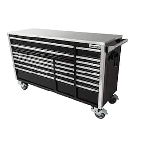 72 in. W x 24.6 in. D Professional Duty 20-Drawer Mobile Workbench Cabinet with Stainless Steel Top in Black