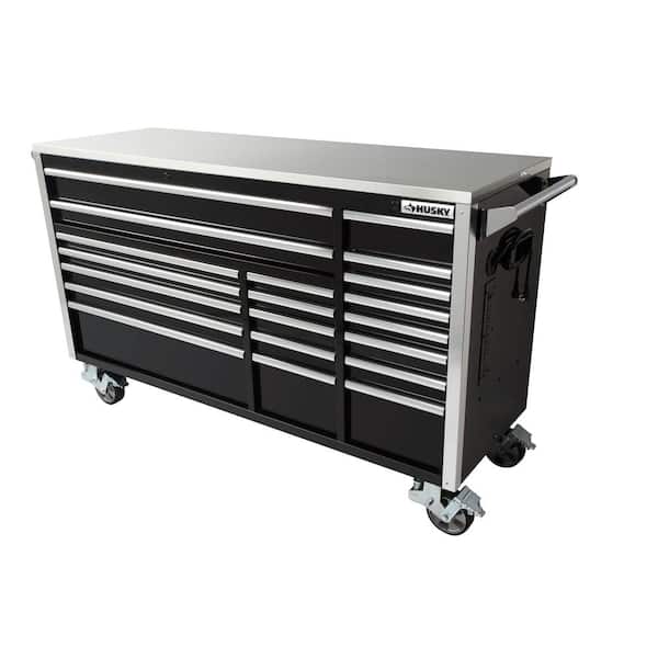 Tool Storage 72 in. W Professional Duty Black Mobile Workbench Cabinet with  Stainless Steel Top