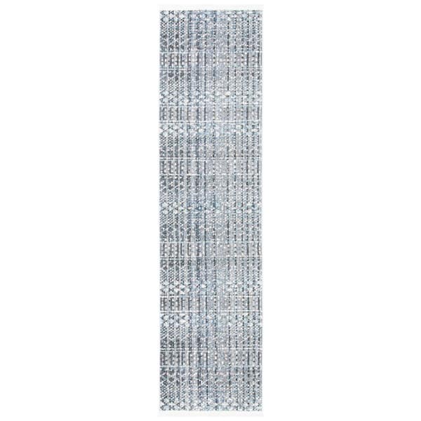 Sedona 2 ft. x 13 ft. Dark Gray/Ivory Striped Geometric Distressed Runner Rug