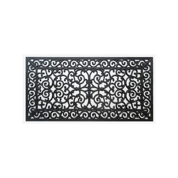 A1HC First Impression Audie Black 24 in. x 48 in. Rubber Non-Slip Double Border Outdoor Door Mat