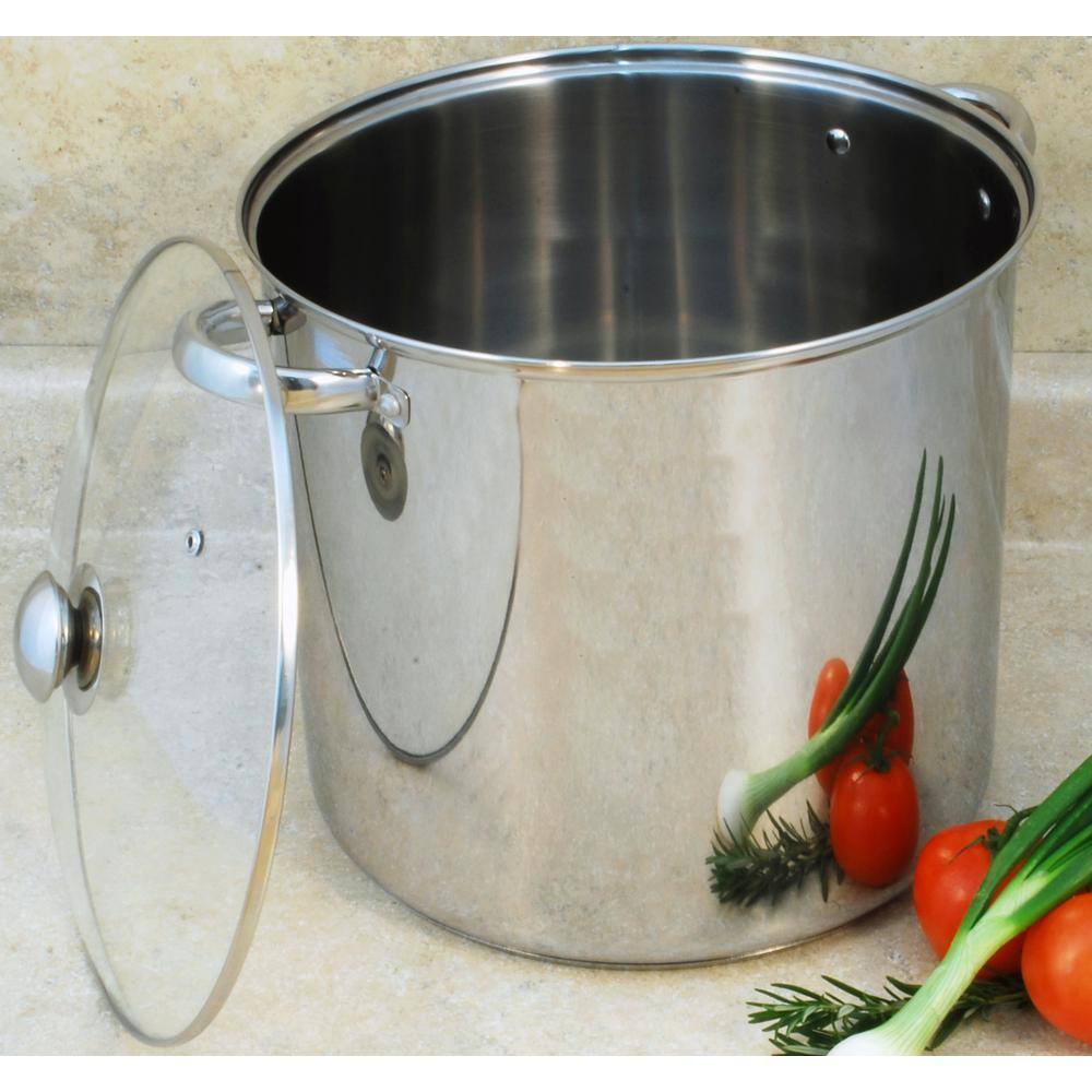 Gleaming Stainless Steel Stock Pot with Glass Lid, 12 Quarts