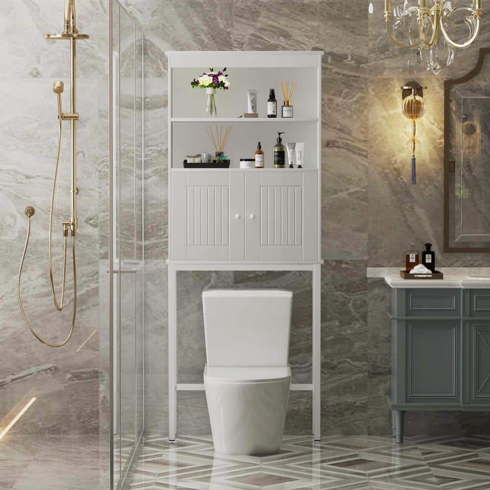 30.6 in. W x 9.8 in. D x 73 in. H White Wood Over-the-Toilet Linen Cabinet 
