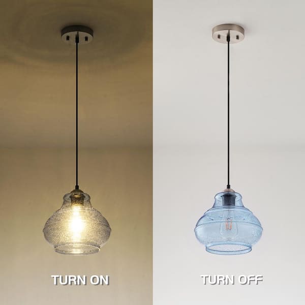 Jasslynn 60 Watt 1 Light Blue Modern Pendant Light with Bell Glass Shade for Dining Room Foyer Bathroom Kitchen Island