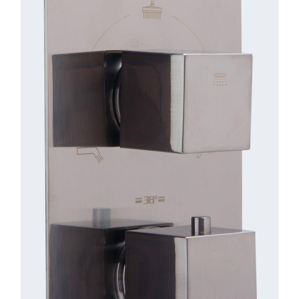 Brushed Nickel Wall-Mounted Thermostatic Shower Mixer with Square Knobs