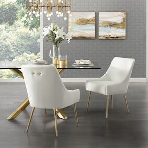 Capelli White/Gold PU Leather Metal Leg Armless Dining Chair (Set of 2)