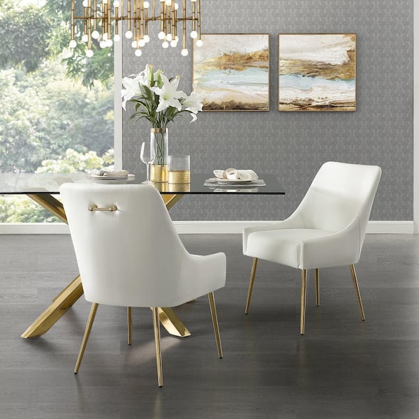 Inspired Home Capelli White/Gold PU Leather Metal Leg Armless Dining Chair (Set of 2)