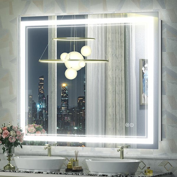 Apmir 48 in. W x 40 in. H Rectangular Frameless 192 LEDs/m Front Lighted Anti-Fog Tempered Glass Wall Bathroom Vanity Mirror