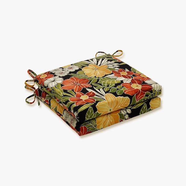 Pillow Perfect Floral 20 in. x 20 in. Outdoor Dining Chair Cushion in Black/Green (Set of 2)