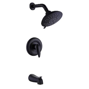 2-Spray Patterns with 1.8 GPM 6 in. Wall Mount Fixed Shower Head with Tub Faucet in Matte Black