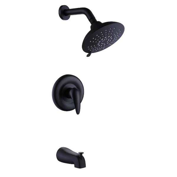Dimakai 2-Spray Patterns with 1.8 GPM 6 in. Wall Mount Fixed Shower Head with Tub Faucet in Matte Black