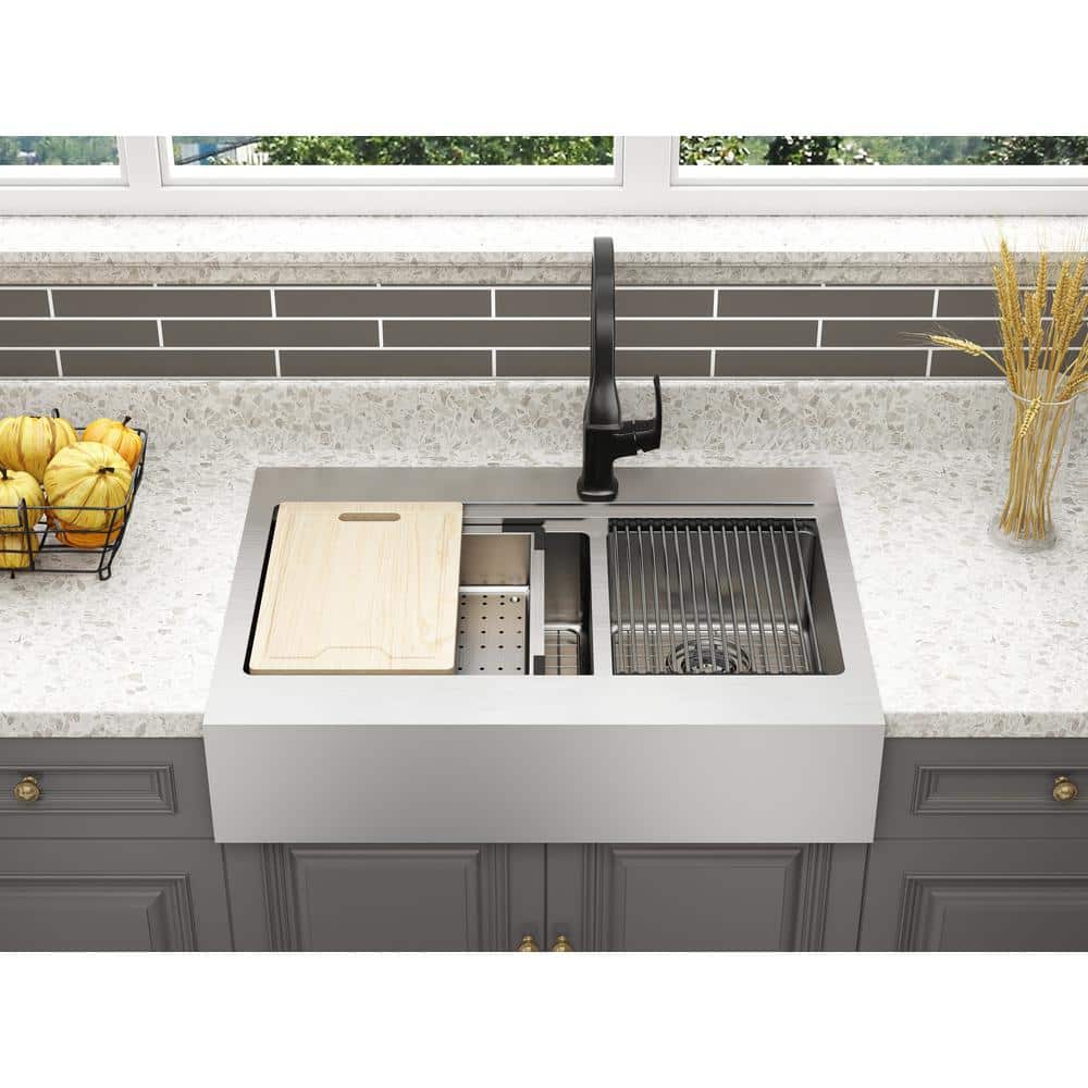 Blanchard 33'' Satin Stainless Steel Double Bowl Workstation Sink