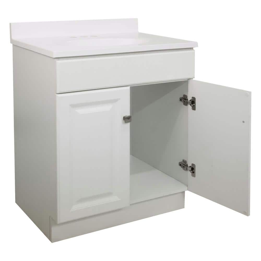 Wyndham White Cultured Marble Top Freestanding Bathroom Vanity