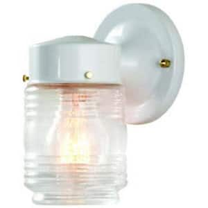 1-Light White Outdoor Jelly-Jar Wall Lantern Sconce