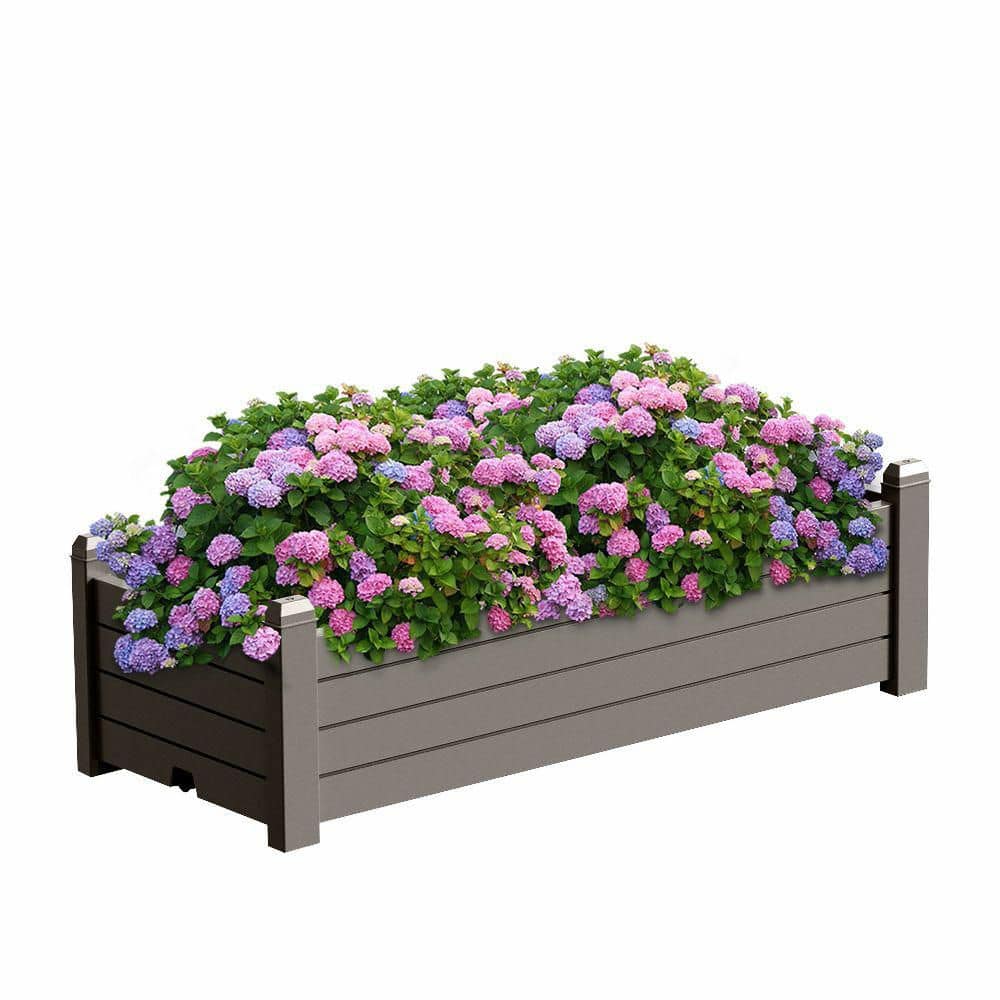 Gray Wood Rectangles Outdoor Mobile Raised Garden Bed with Wheels ...