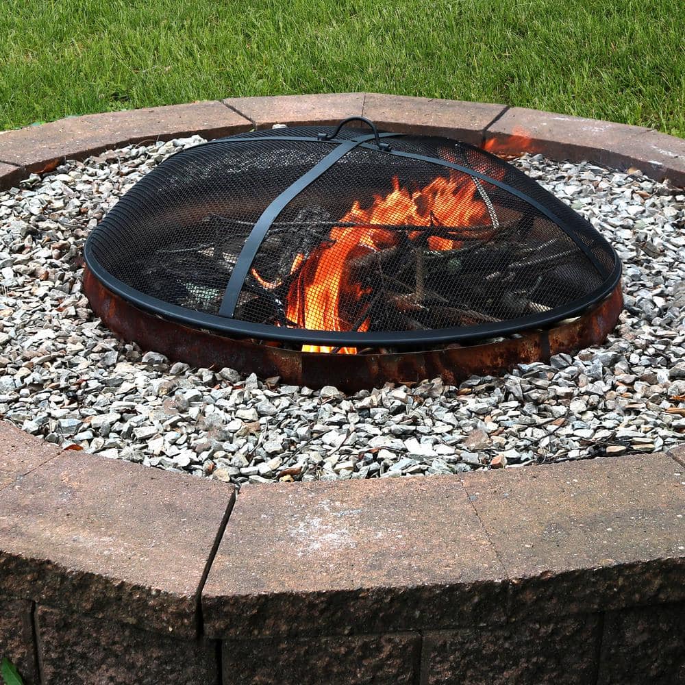 Heavy-Duty Black Steel Mesh Round Fire Pit Spark Screen