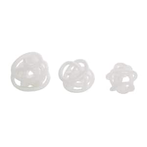 White Glass Handmade Iridescent Knotted Ball Abstract Sculpture (Set of 3)